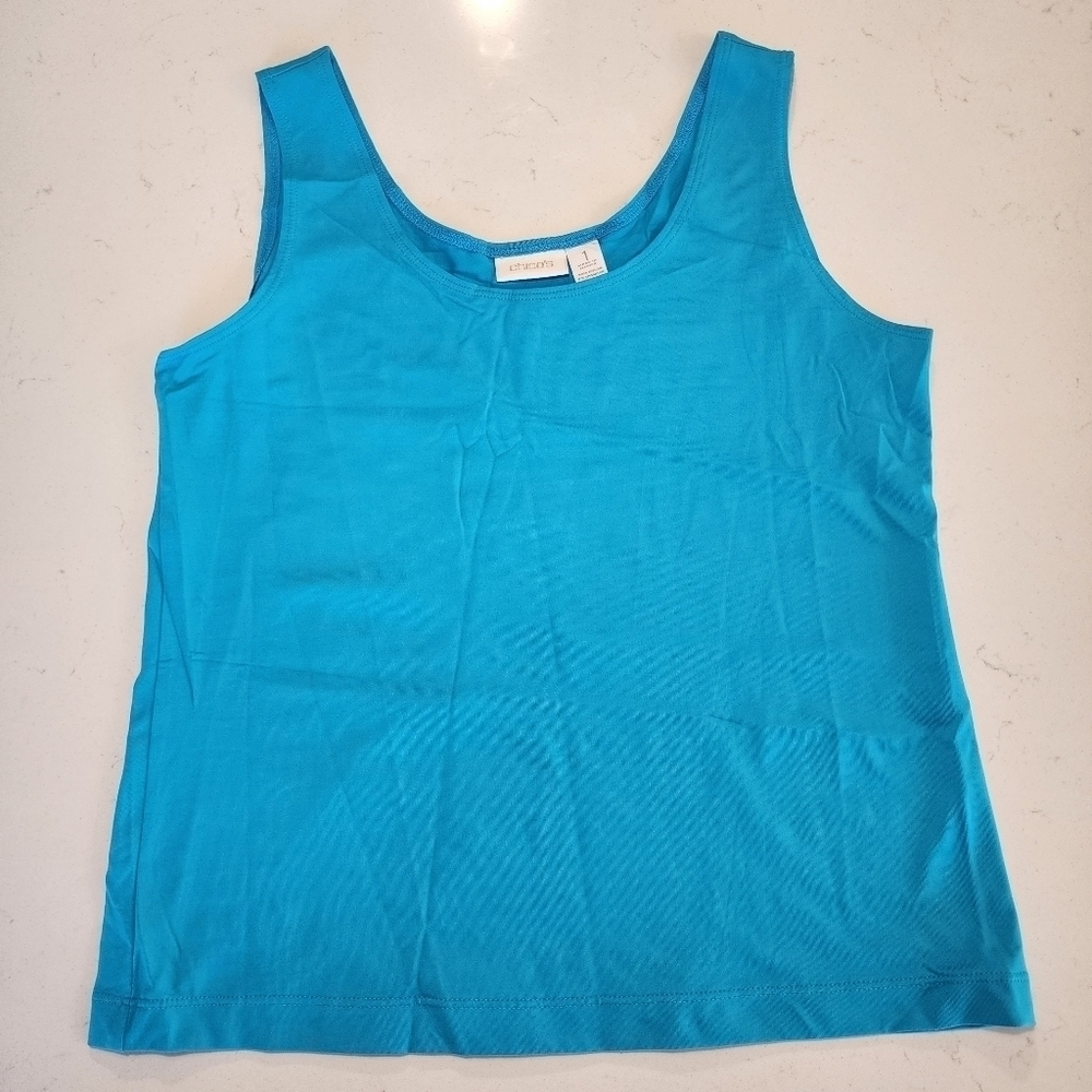 Chico's Nylon Spandex Turquoise Blue Tank Top Women's Medium M Base Layer EUC